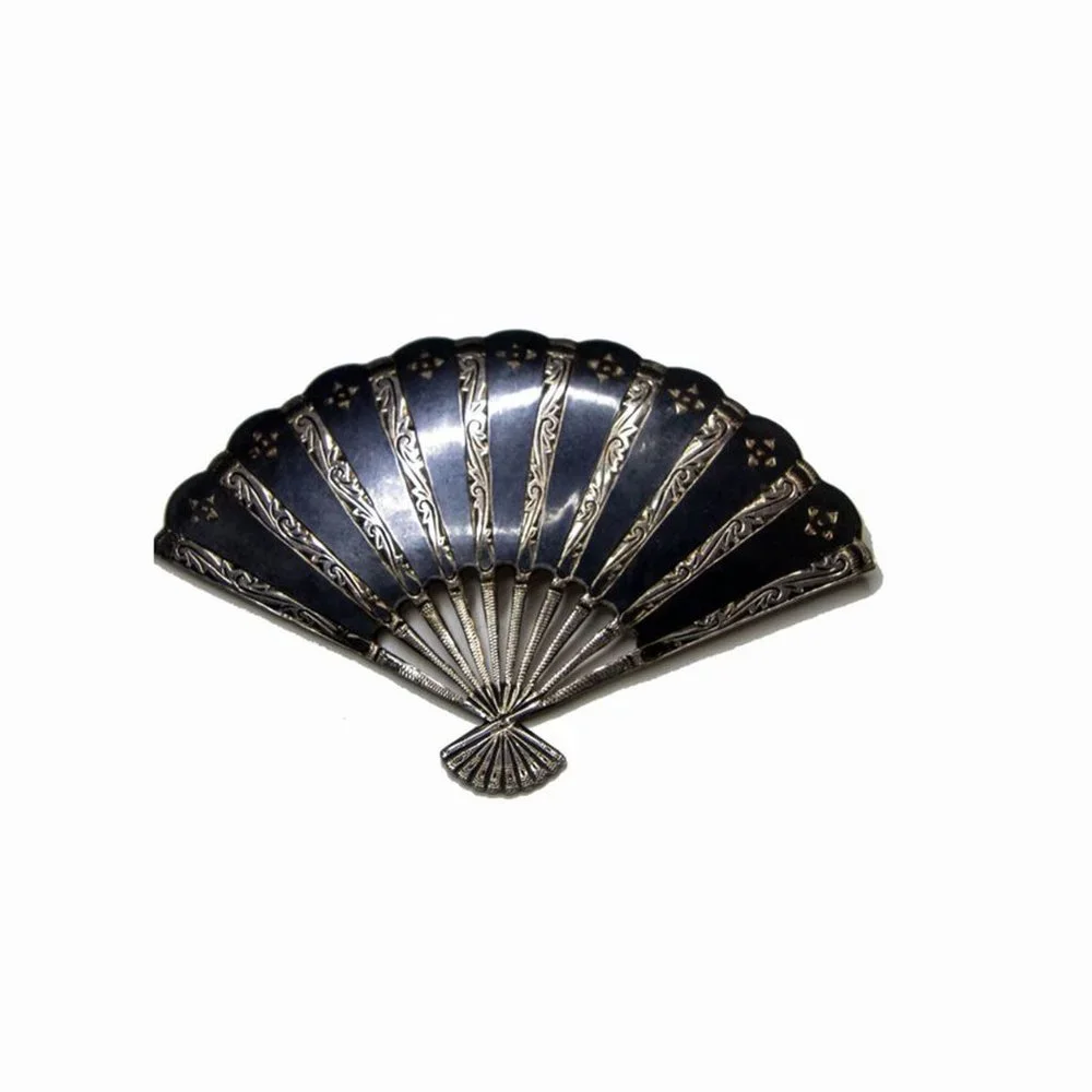 Vintage Sterling Silver with Black Fan Brooch